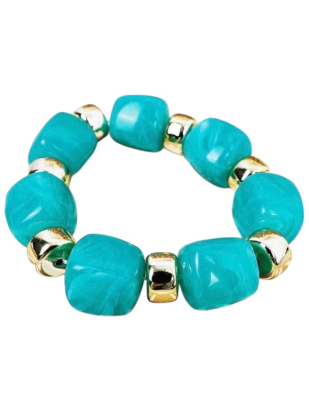 Shiny Luxe Turquoise & Gold Tone Soho Brunch Beaded Stretch Bracelet (NWT)